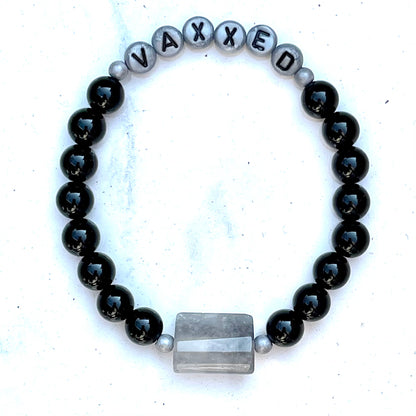 Men’s “Vaxxed”Onyx, Hematite, Smokey Quartz Stretch Bracelet