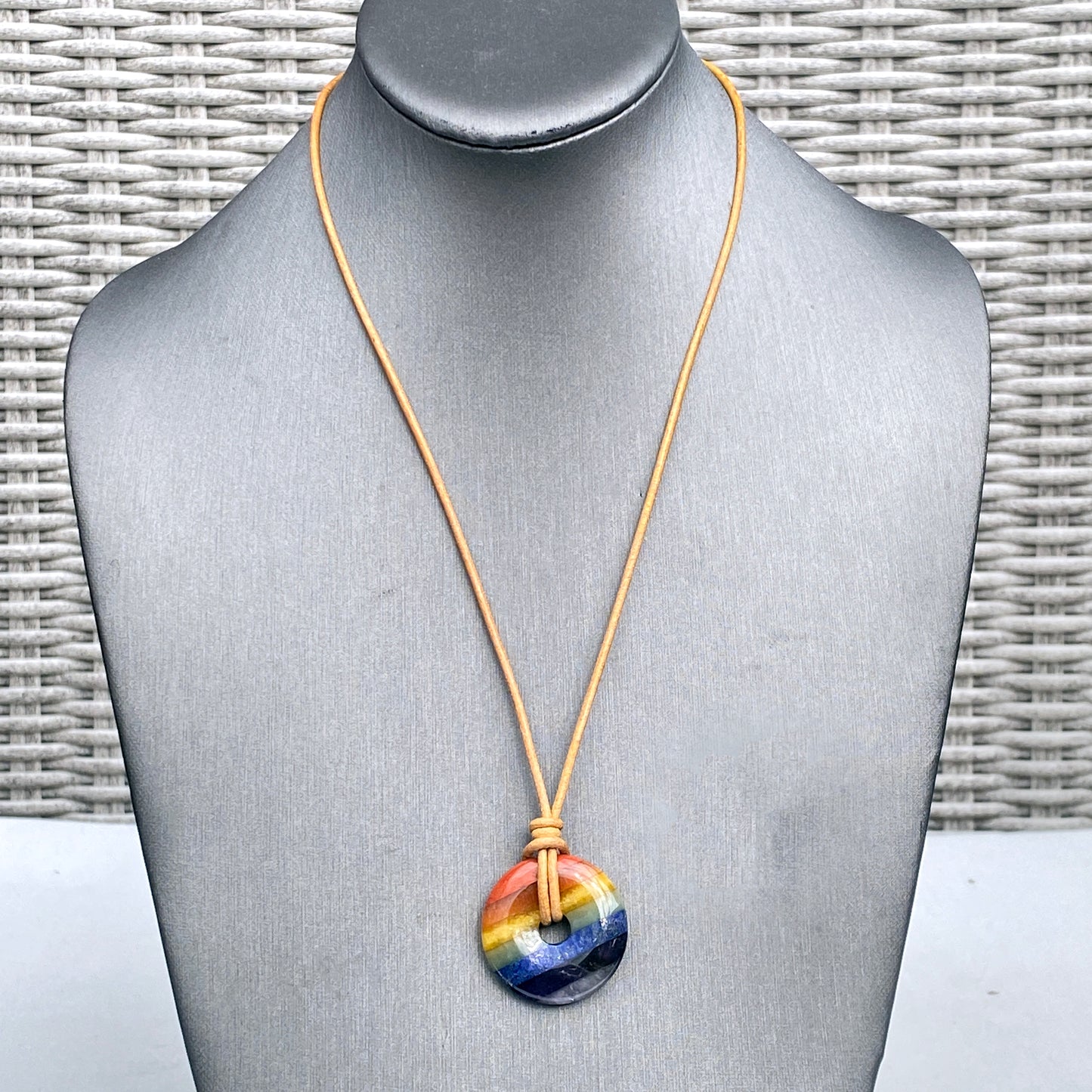 Rainbow Bonded Agate Gemstones Leather Necklace