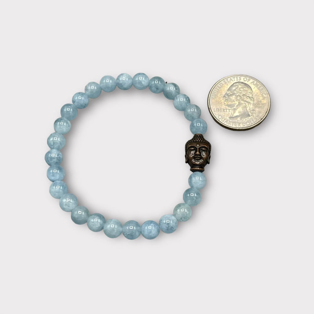 Aquamarine and Copper Buddha Stretch bracelet