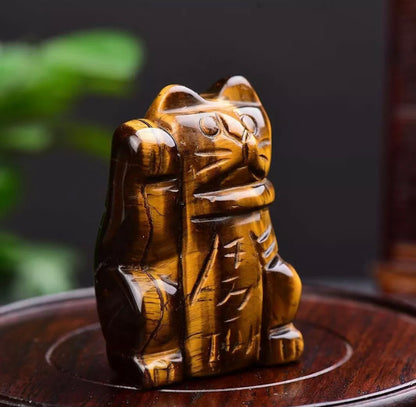 Natural Tiger Eye Lucky Cat 2 inch