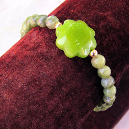 Green jade and African Jade gemstone flower with 14 kt Gold Fill
