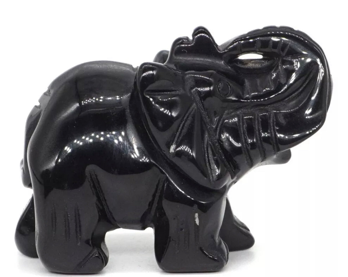 Natural Black Obsidian gemstone carved 3 inch Elephant