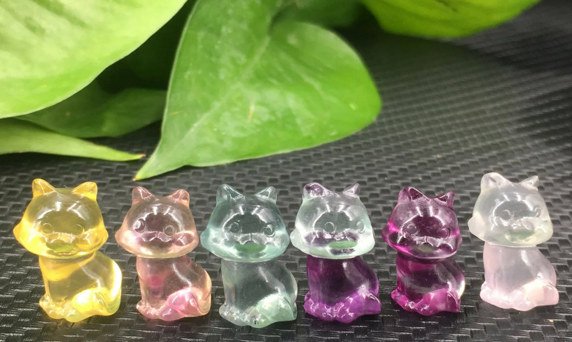 Tiny Fluorite Kitty Cat figurines