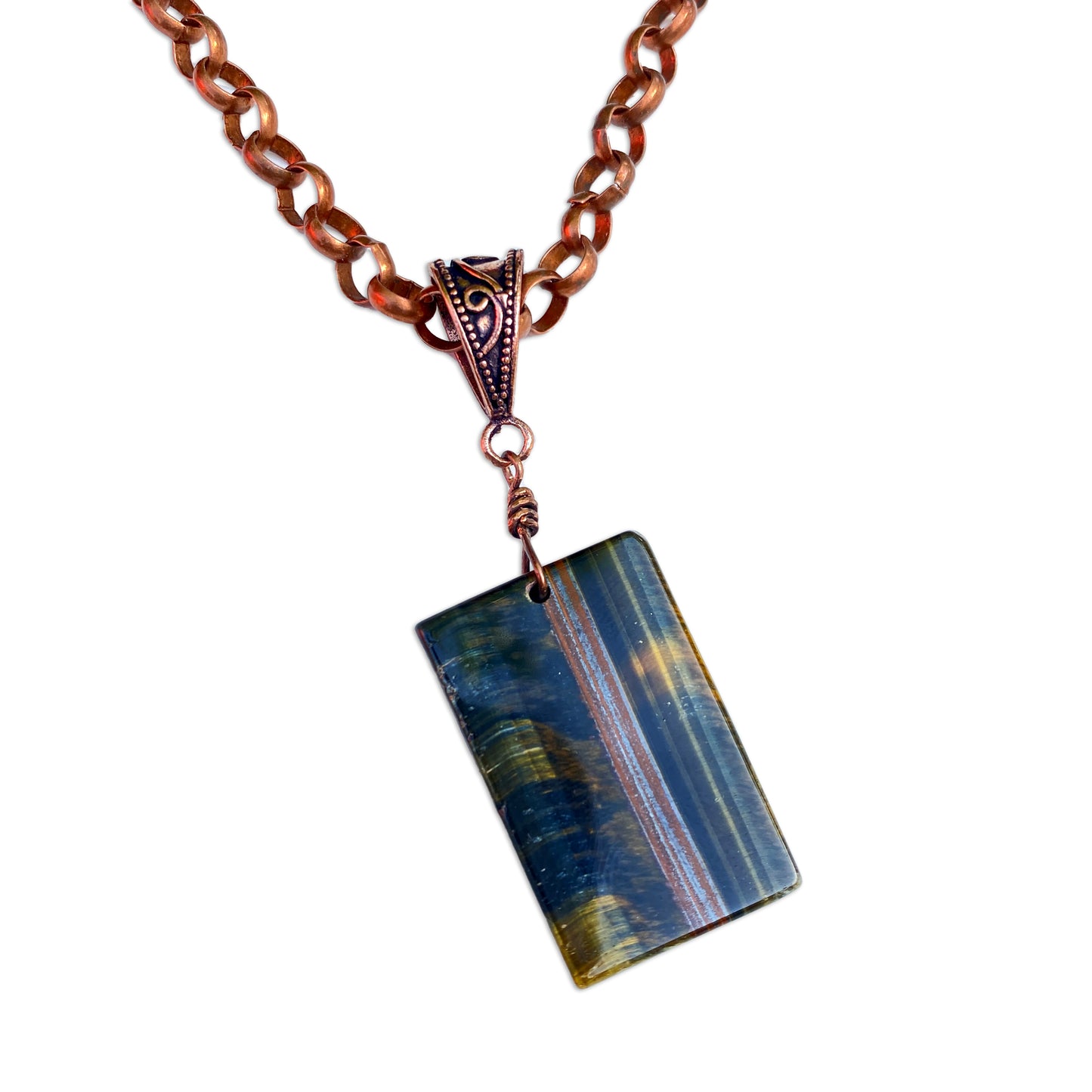 Tiger eye gemstone pendant on Copper Chain