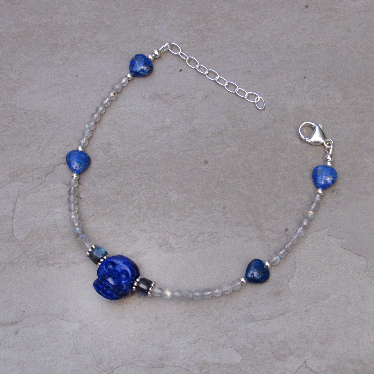 Lapis lazuli gemstone anklet with Labradorite, and Sterling Silver