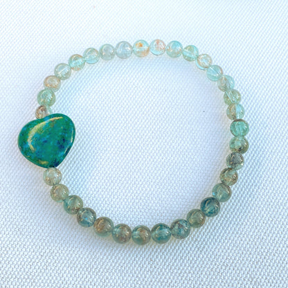 Apatite gemstones with Azurite gemstone Heart Beaded Stretch Bracelet
