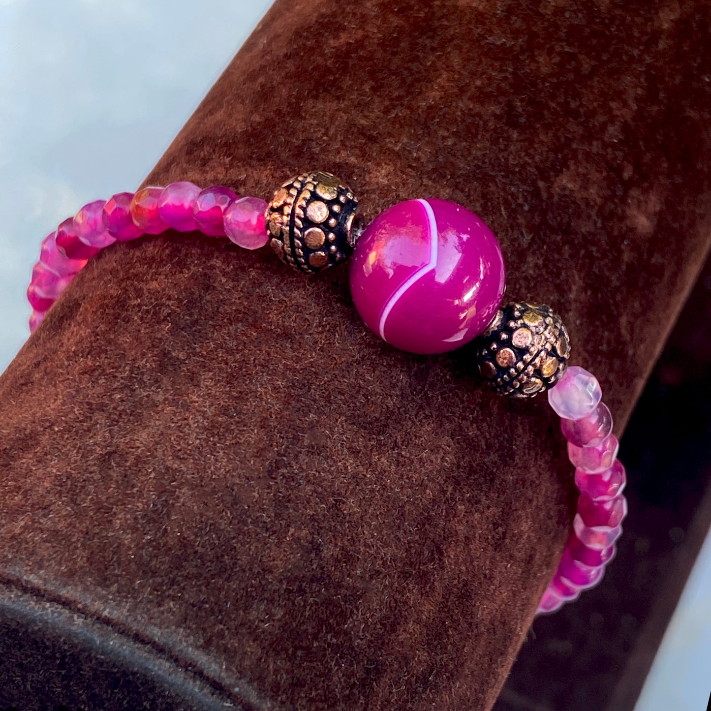 Pink Banded agate gemstone and copper bracelet