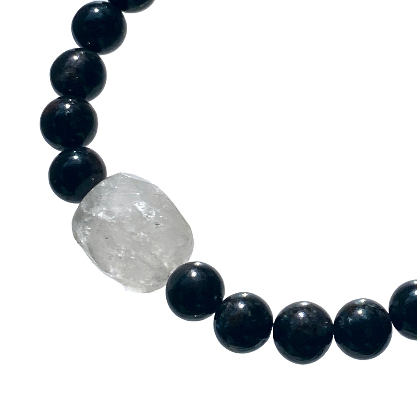 Onyx gemstones and Clear Quartz Skull stretch Bracelet
