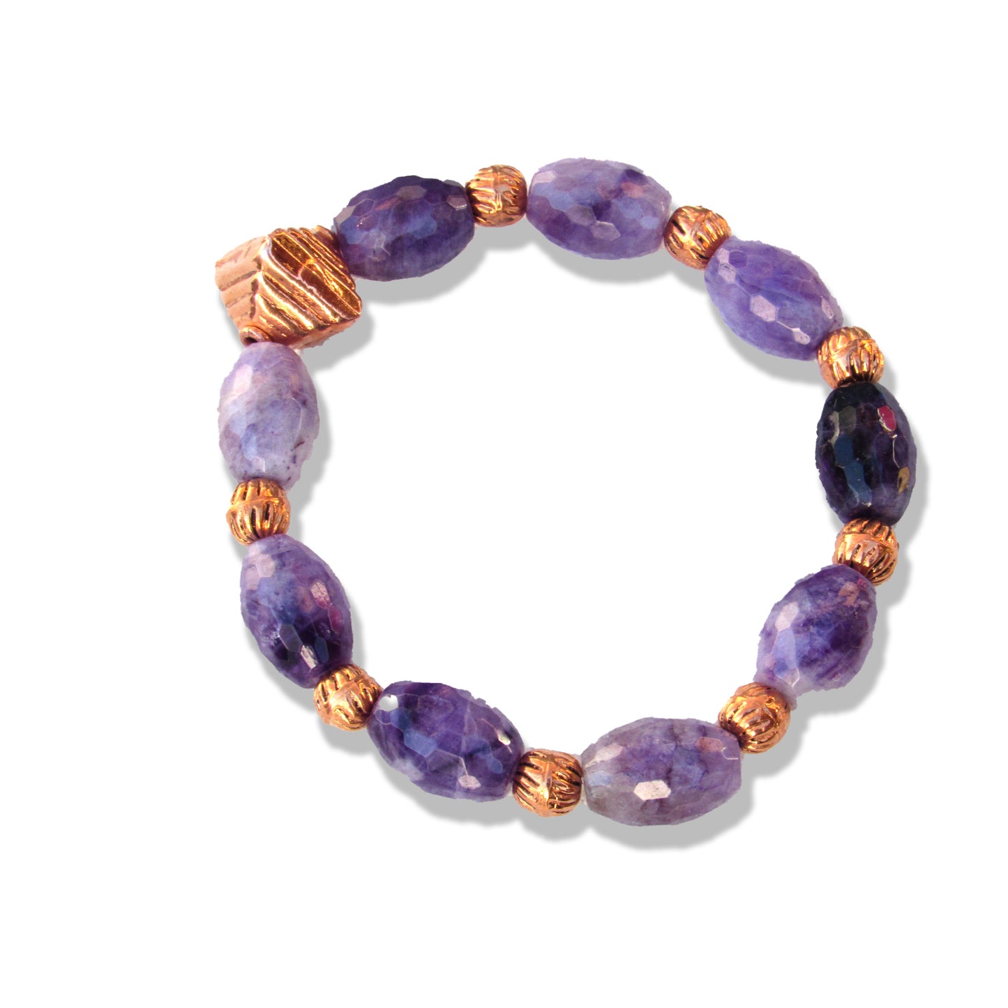 Copper and Charoite Beaded Stretch Bracelet