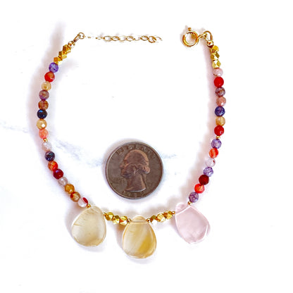 Mixed color agates gemstone anklet 14kt Gold Fill beads and chain