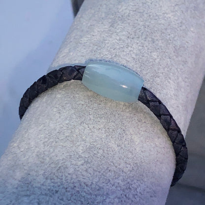 Aquamarine gemstone braided Leather Bracelet