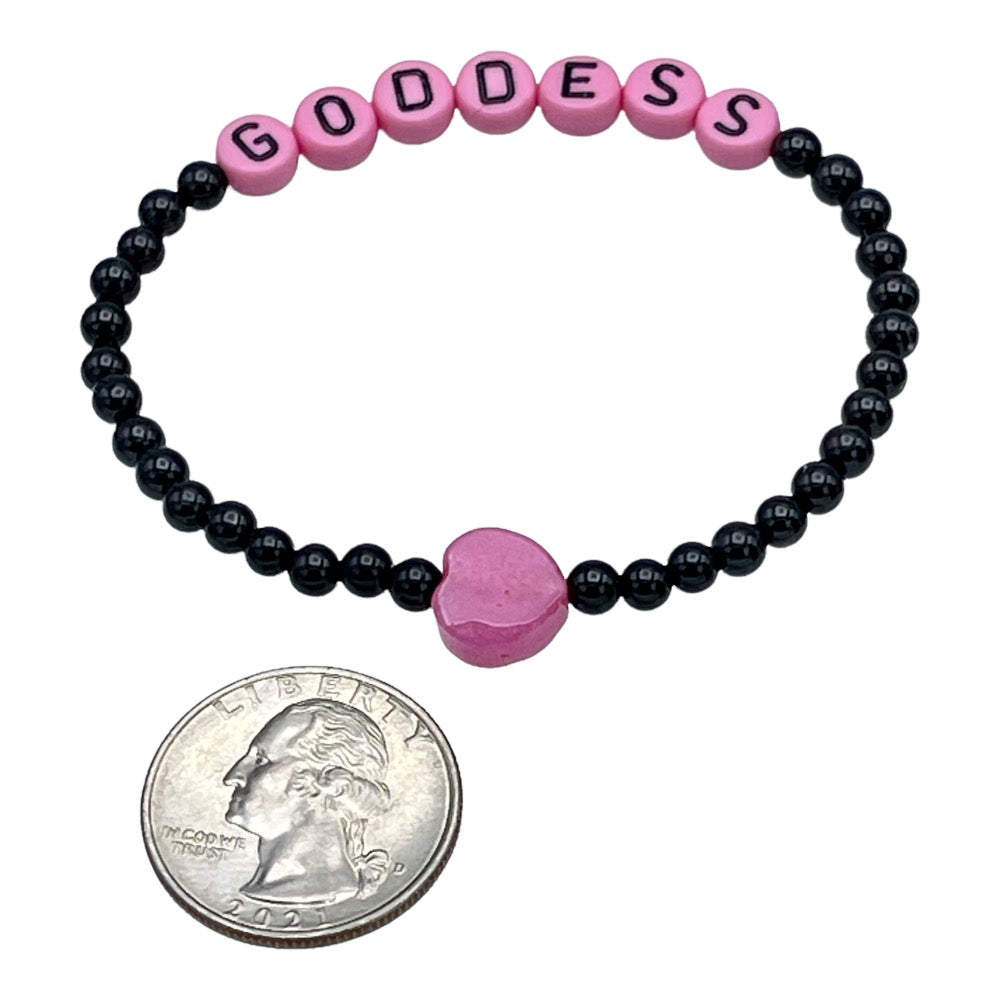 Onyx and Pink Jade Goddess Bracelet