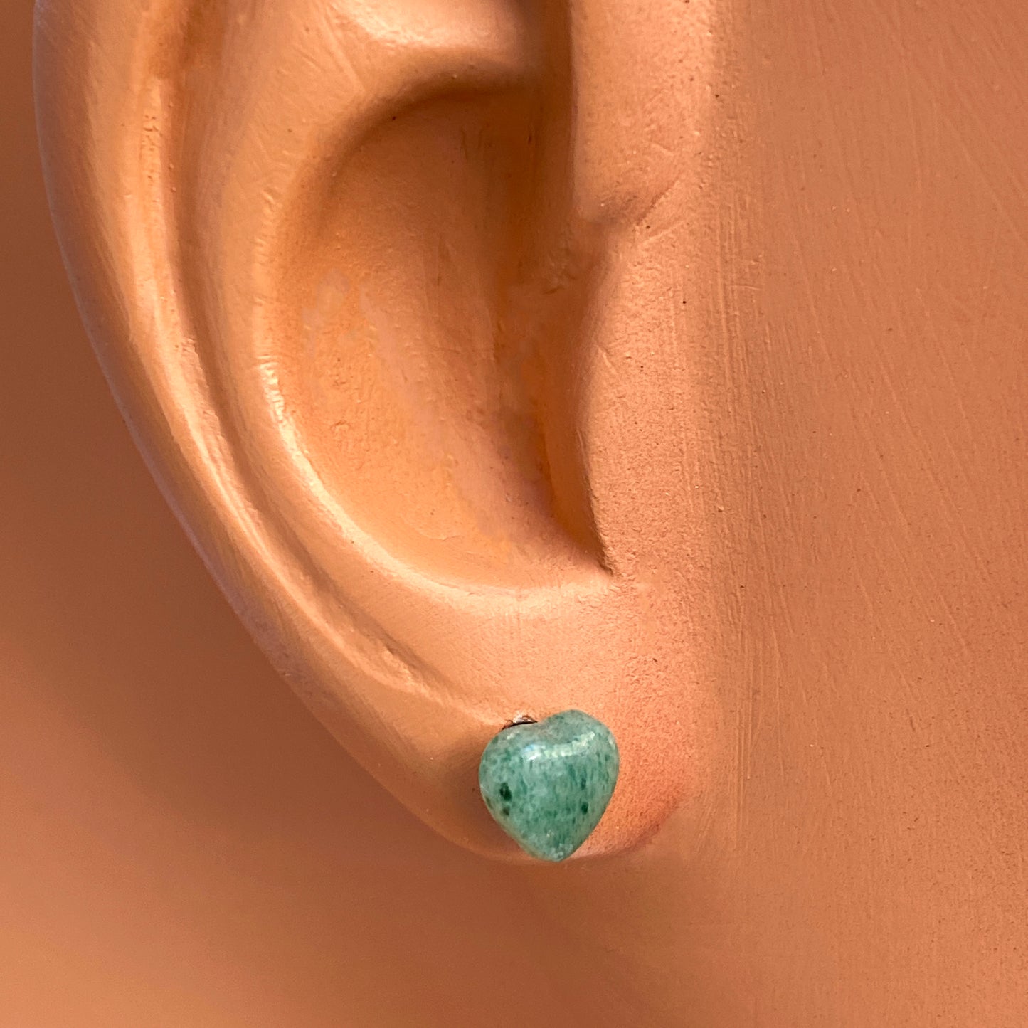 Carved Green Aventurine Heart Stud Earrings