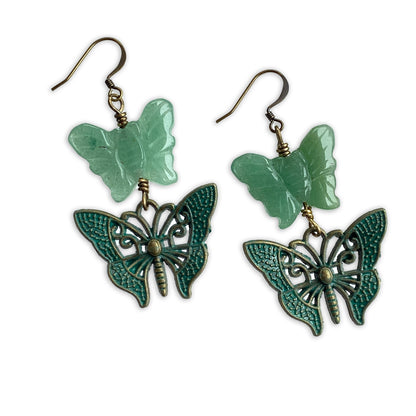 Green Aventurine gemstone Butterfly Earrings