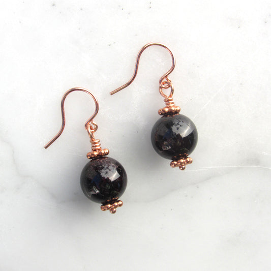 Garnet gemstones on hand-wrapped Copper wire Drop Earrings