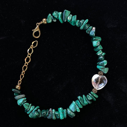 Malachite gemstone and Quartz Heart Bracelet