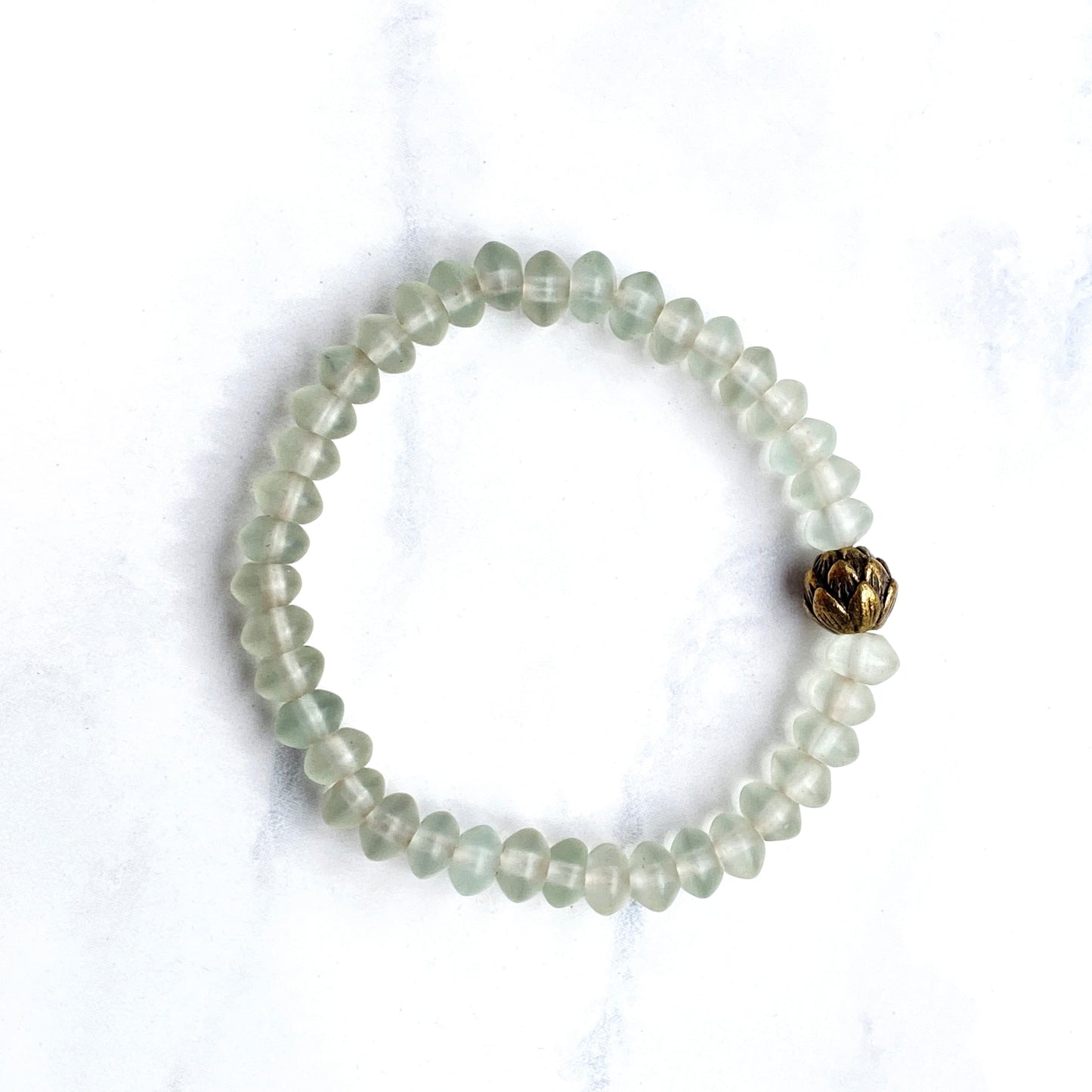 Matte Quartz gemstone and Brass Lotus stretch Bracelet