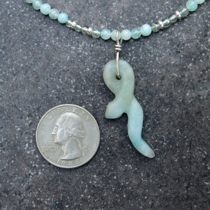 Amazonite Gemstone Snake Hand Wrapped on Amazonite and Apatite beaded Necklace