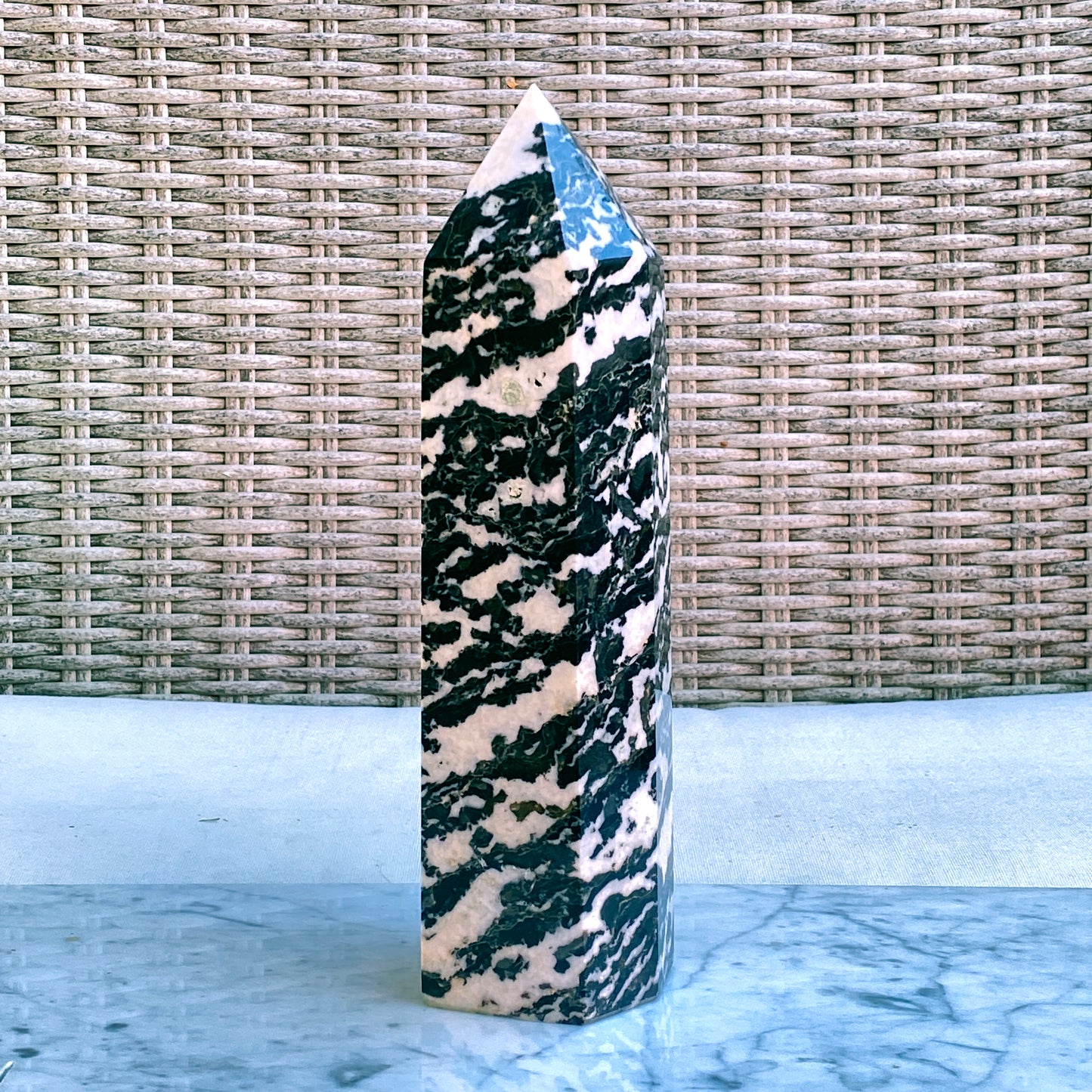 Natural Zebra Jasper gemstone Tower Point Obelisk