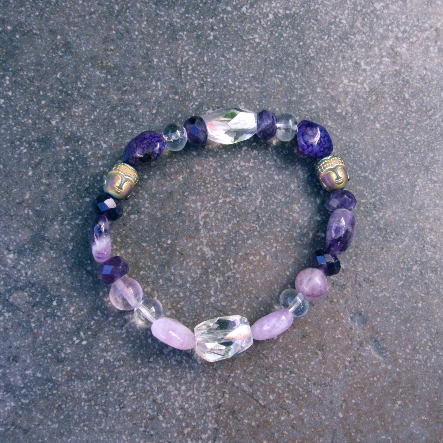 Purple Gemstone Buddha Stretch Bracelet