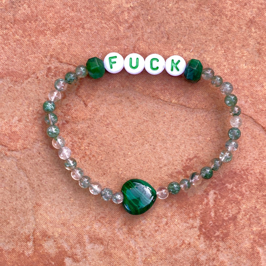 Women’s phantom green Quartz, African Jade "curse" stretch Bracelet