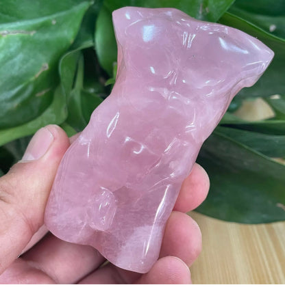 Genuine Natural pink rose quartz male model carved crystal