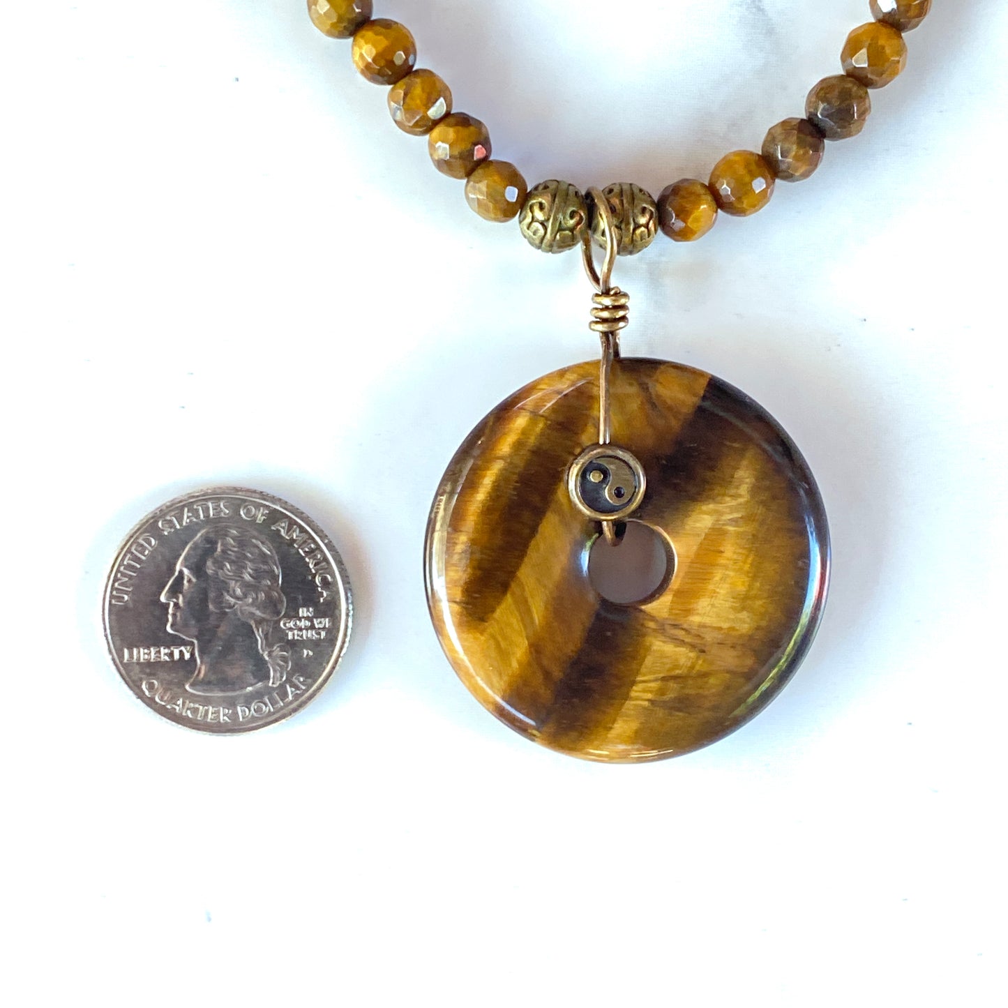 Tiger Eye gemstone and Yin Yang Necklace