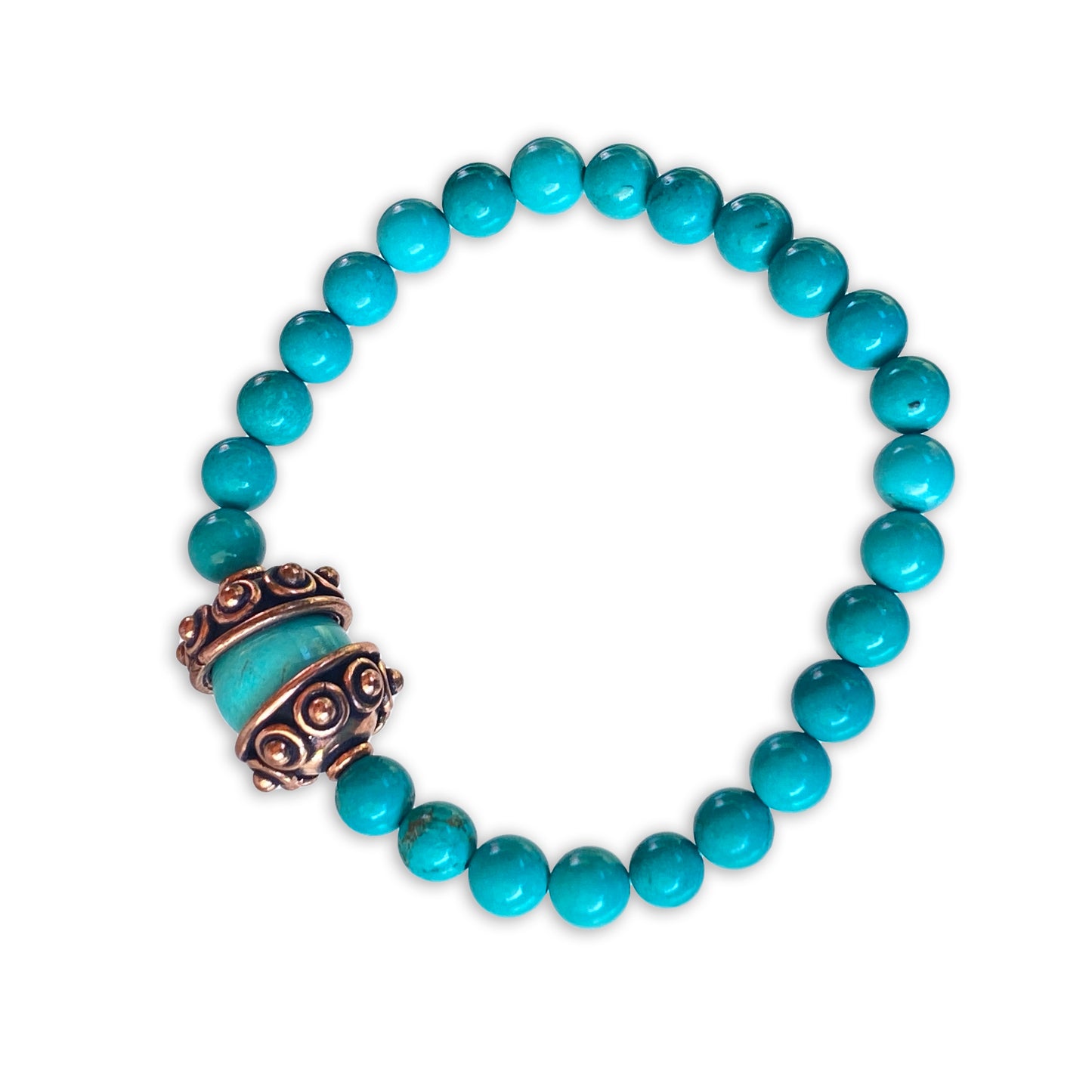 Turquoise gemstones and Copper Flower Beaded Bracelet