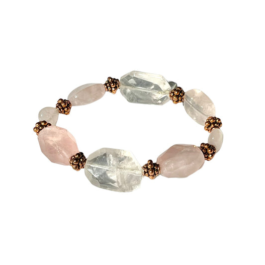 Rose Quartz and Copper Beaded Stretch Bracelet