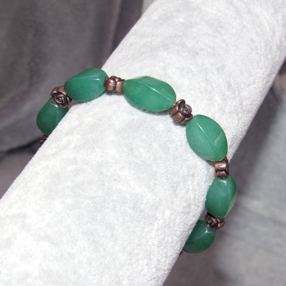 Green Aventurine gemstones and copper Rose Bracelet