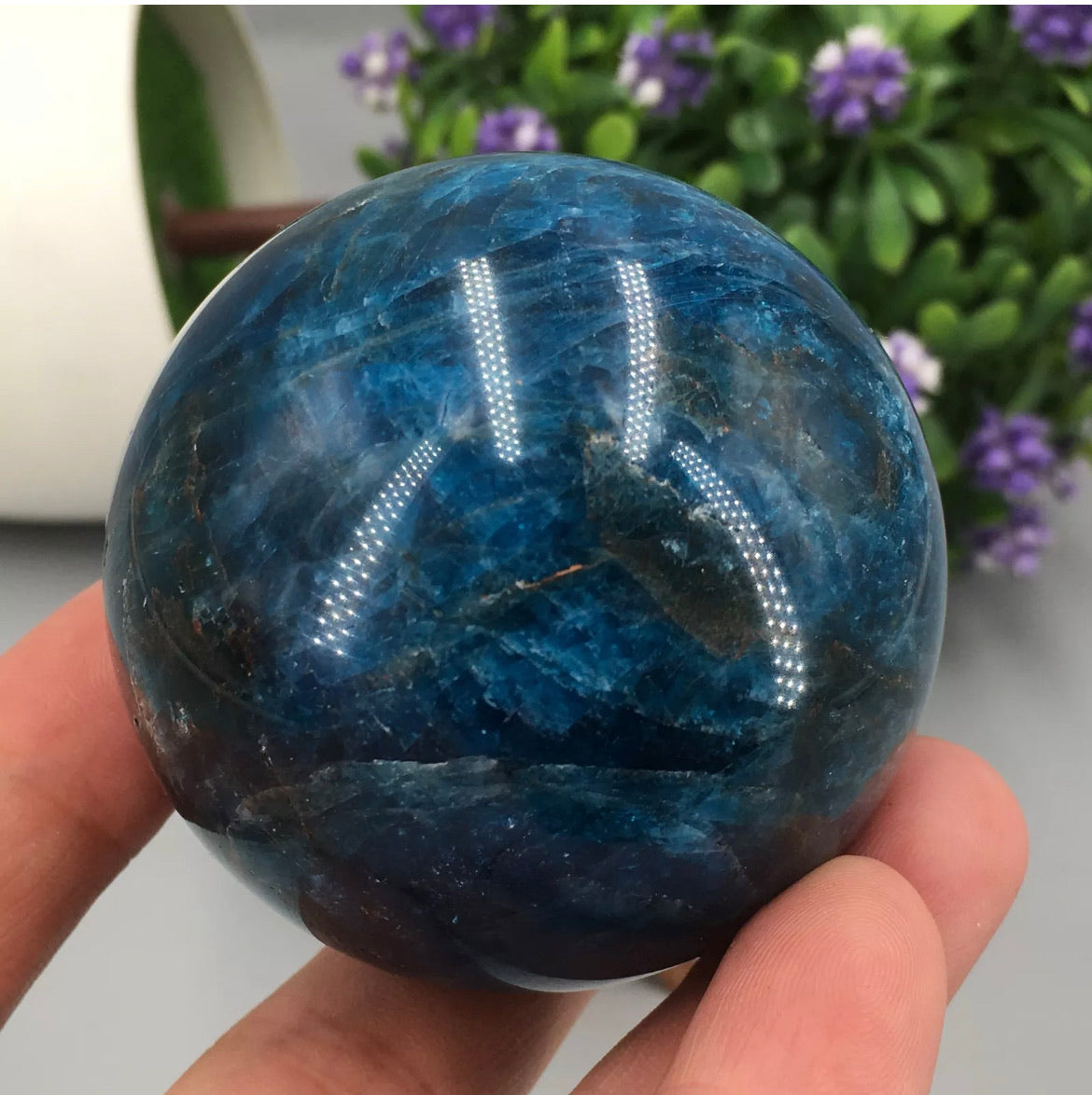 Natural Apatite Gemstone Sphere with Stand