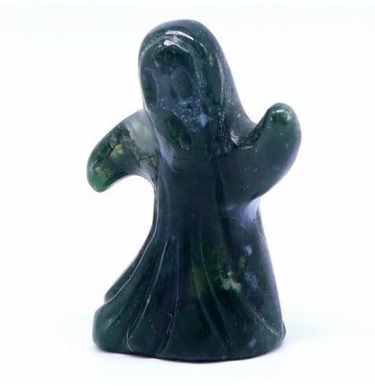Natural Moss Agate gemstone carved Ghost