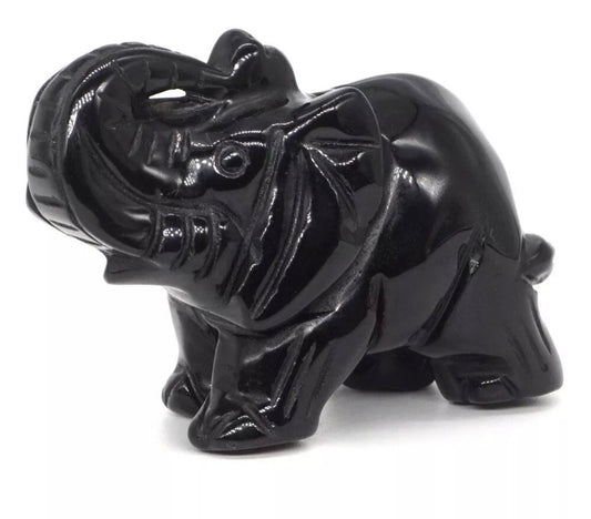 Natural Black Obsidian gemstone carved 3 inch Elephant