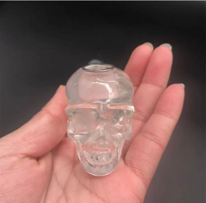 Natural Clear Crystal Stone Skull Rock Pipe