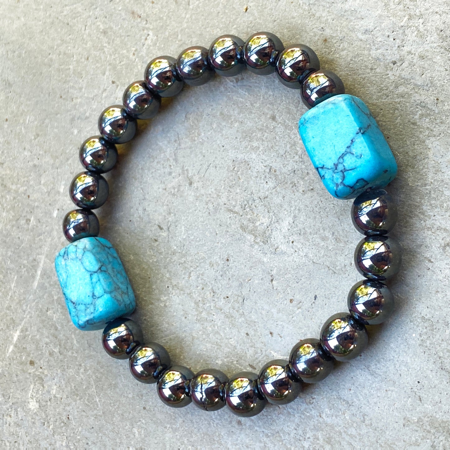 Men's Hematite and Turquoise howlite Gemstone bracelet