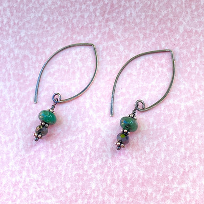 Black Diamond and Emerald gemstone Earrings