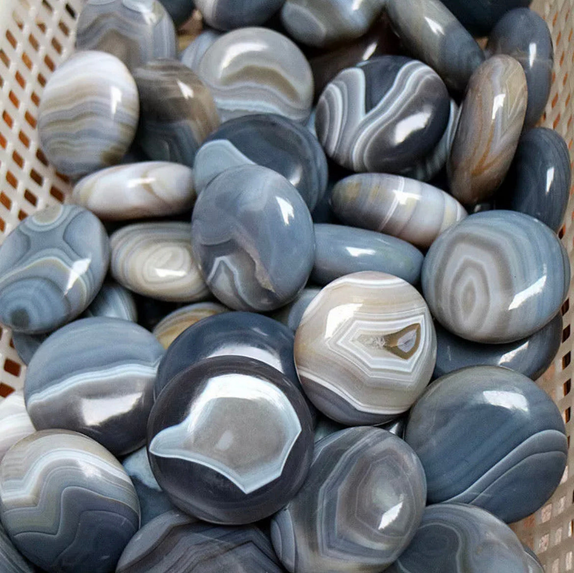 Natural Brazilian Blue Banded Agate Palm Stone