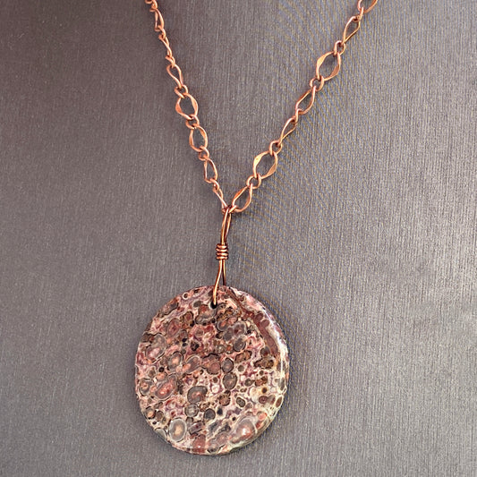 Leopard Print Jasper Necklace on copper chain