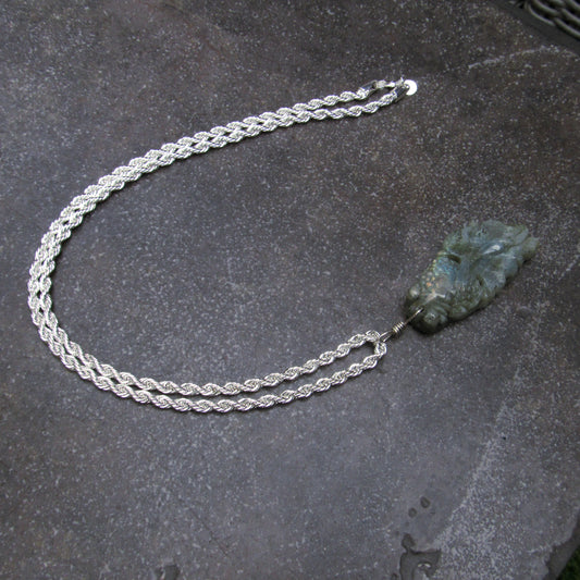 Labradorite gemstone carved Fish on Sterling Silver chain.