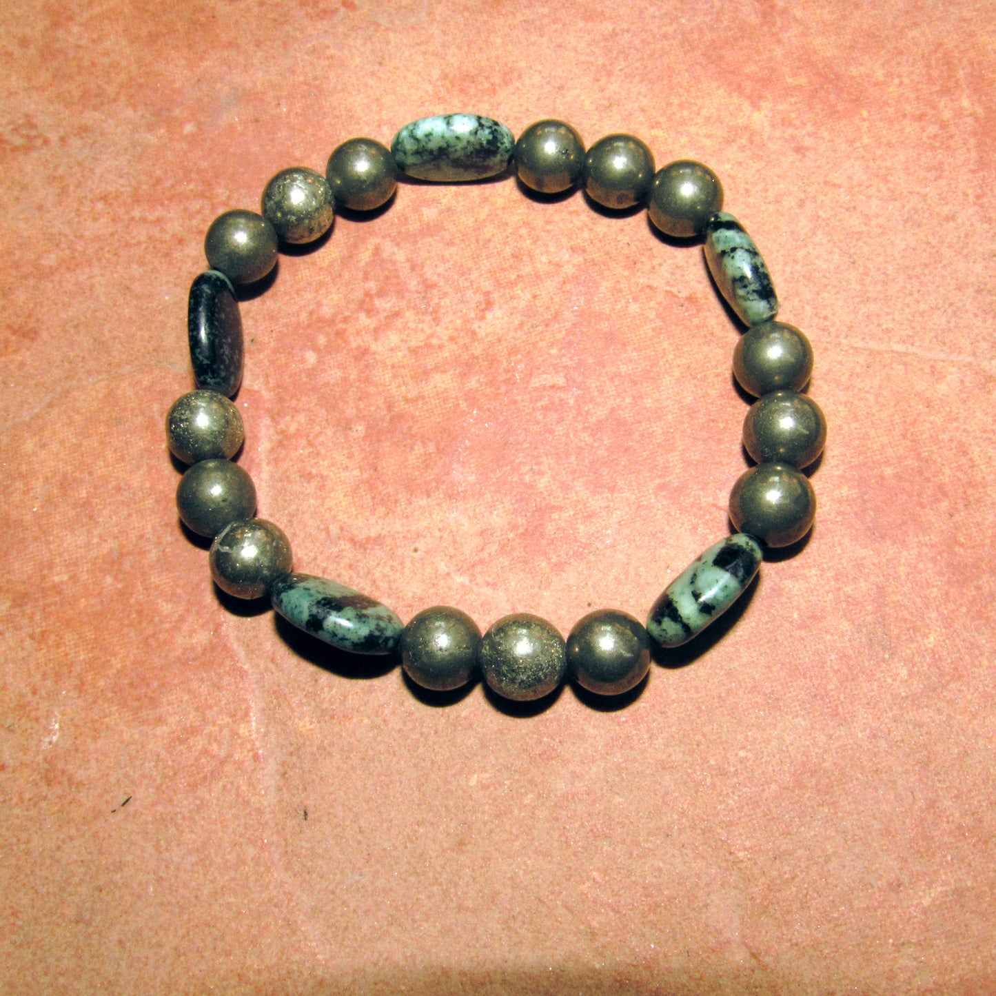 Pyrite and African Turquoise Stretch Bracelet