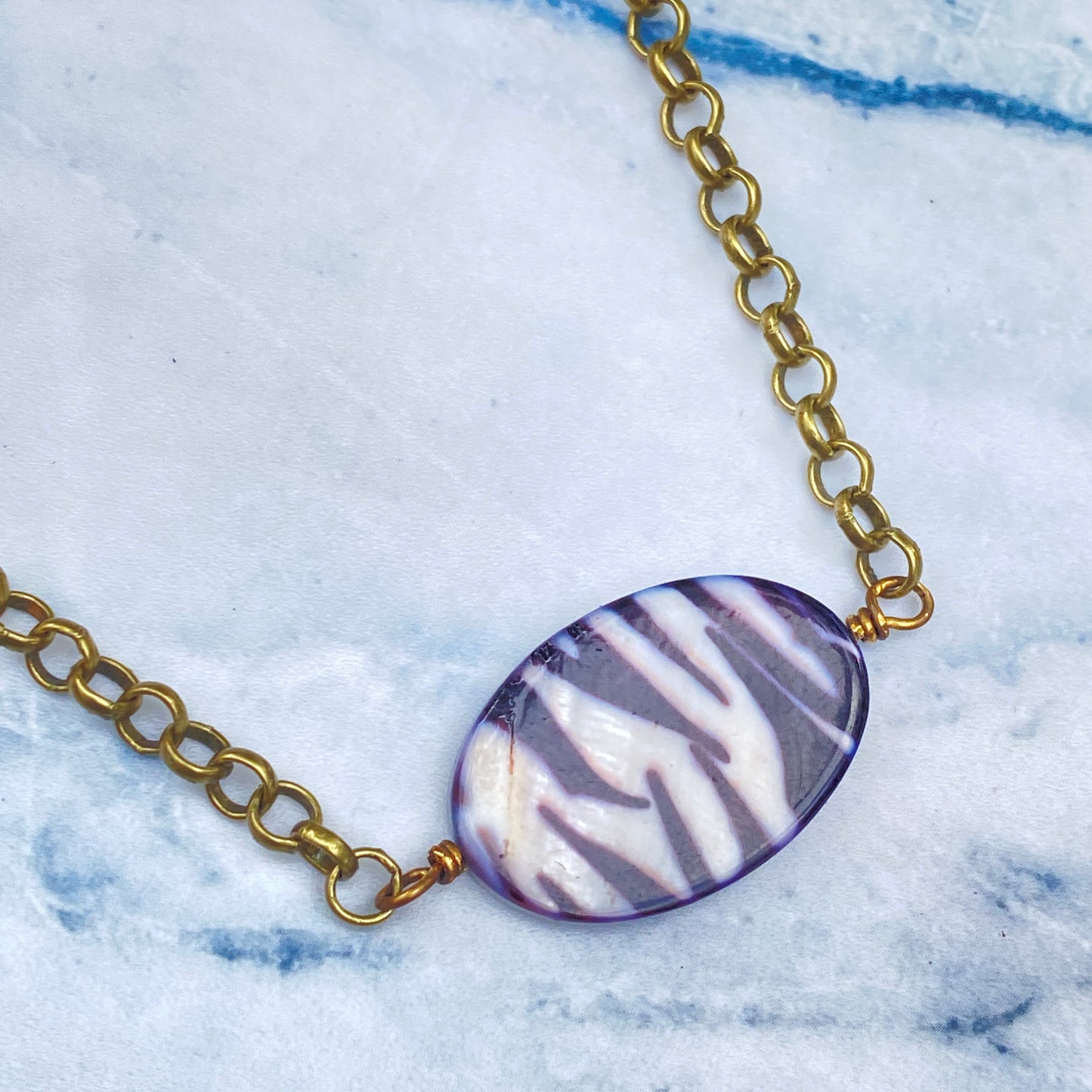 Zebra Print Mother of Pearl Choker/Necklace