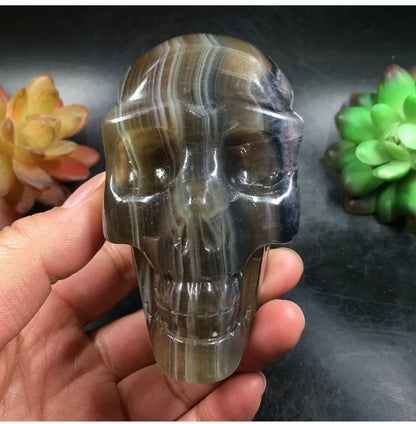 Natural Fluorite gemstone carved Skull