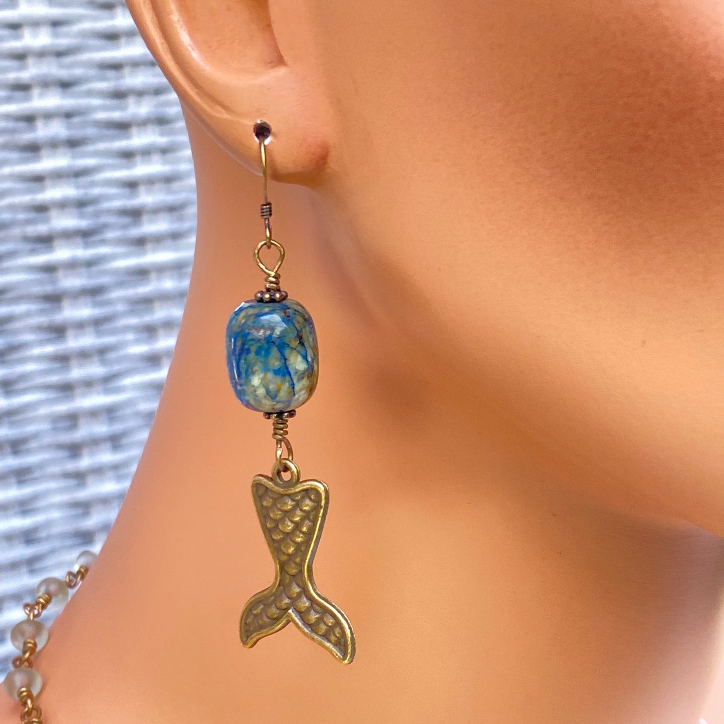 Mermaid and Chrysocolla Dangle Drop Mermaid Tail Earrings