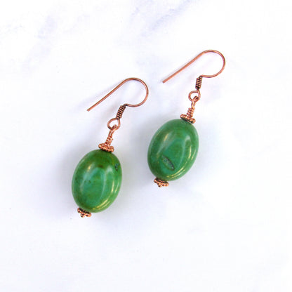 Natural Turquoise gemstone and Copper Drop Earrings