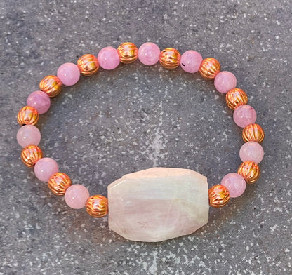 Kunzite gemstone and Copper stretch Bracelet