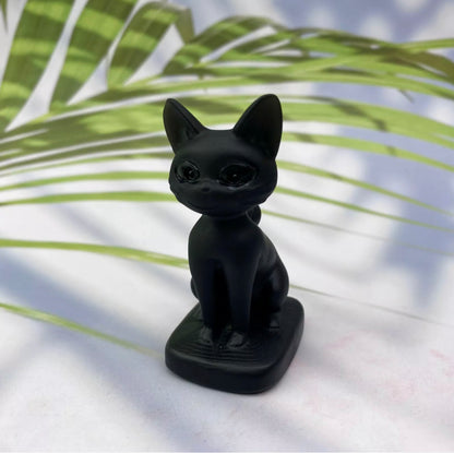 Natural Black obsidian Cat