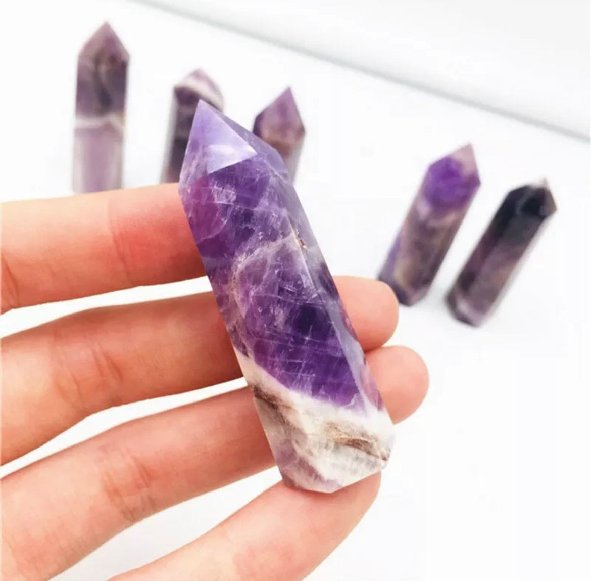 Amethyst, Rutilated Quartz Rosemary good Wand