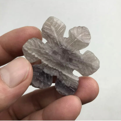 Natural fluorite crysyal hand-carved  snowflake