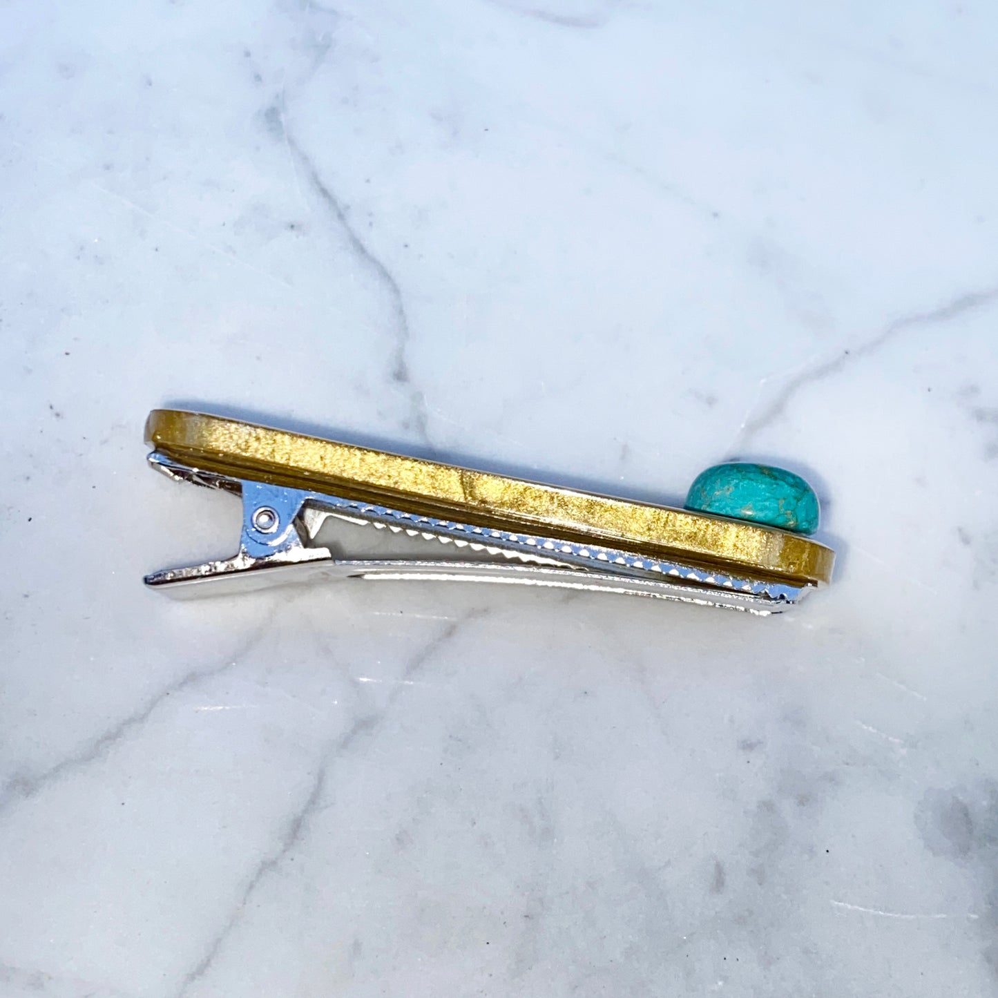 Turquoise gemstone and poured resin Hair Clip