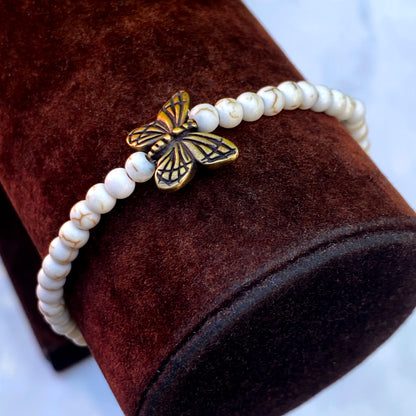 White turquoise gemstone and Brass Butterfly Bracelet